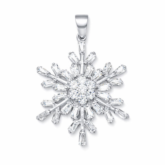 Rhodium Plated CZ Snowflake Pendant